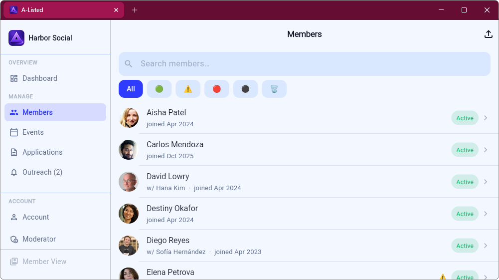 Members list with photos