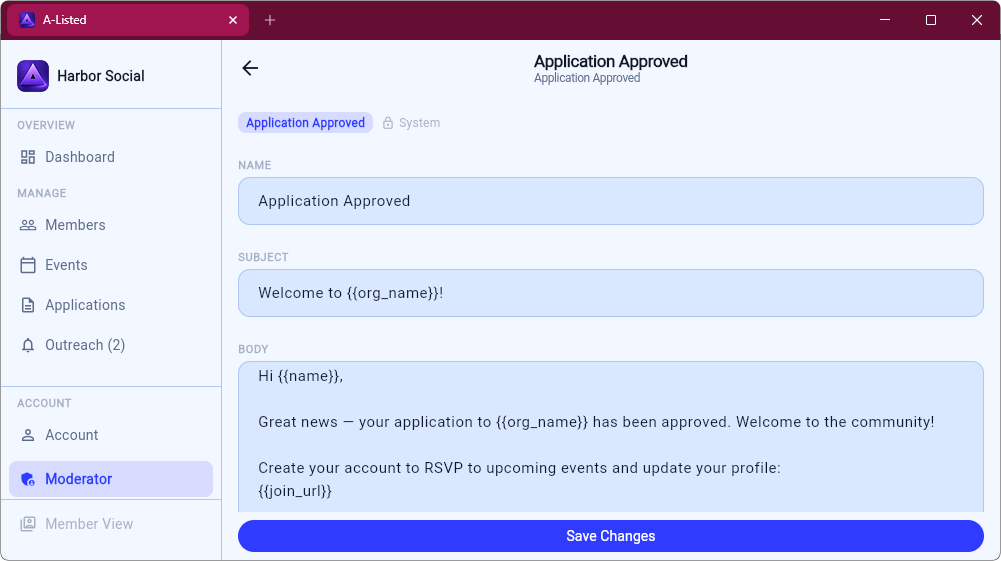 Message template editor